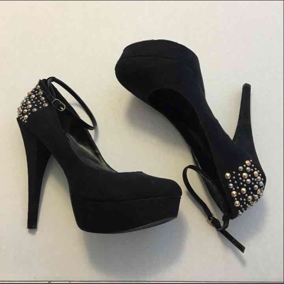 Black suede pumps with metallic heel - Picture 2 of 6